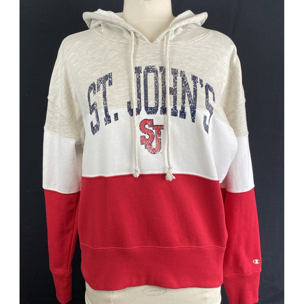 St Johns Champion Women's Hoodie Large Color Block Double Logo Red/White/Gray